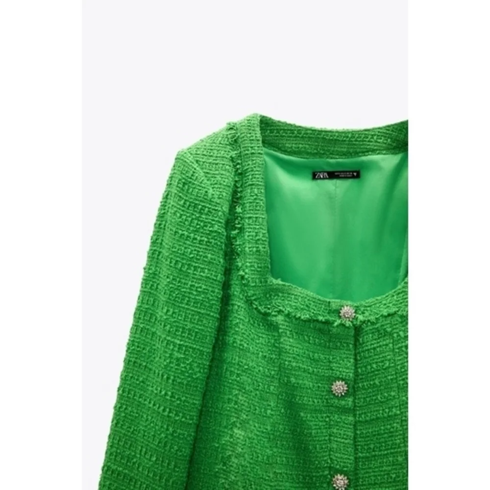 Zara Green Textured Tweed Dress - Picture 4 of 7